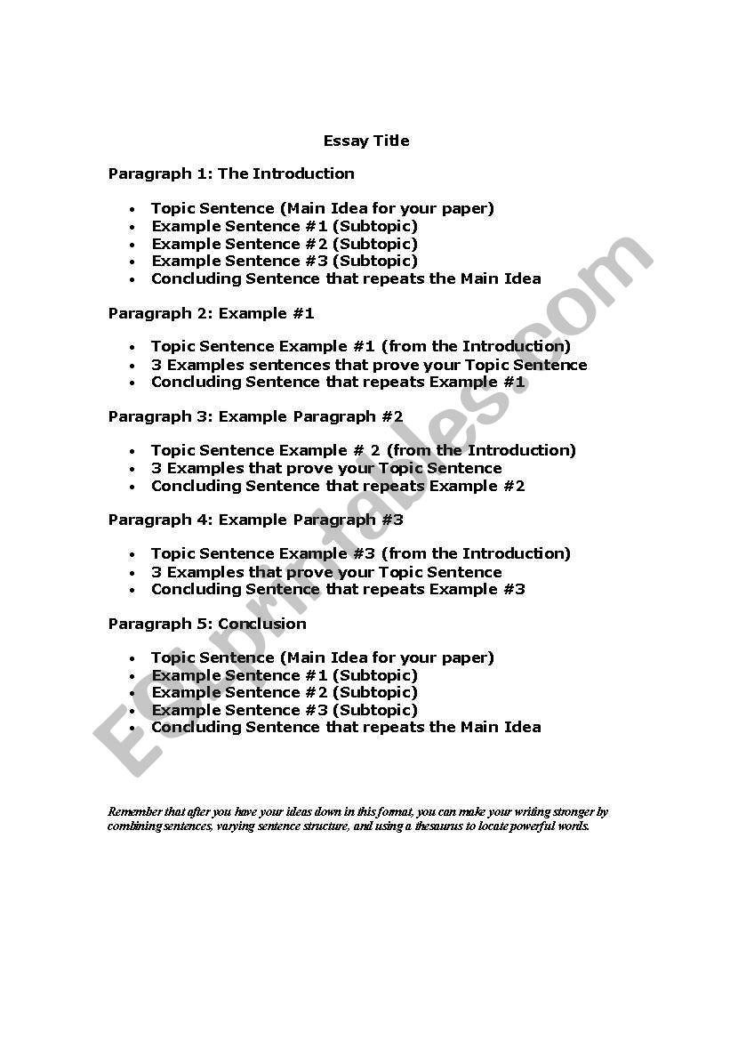 5 paragraph essay worksheet