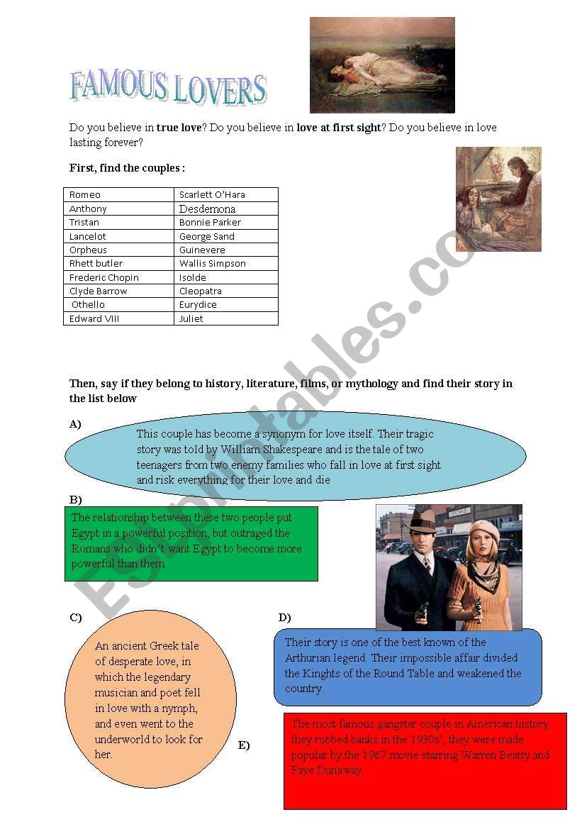 famous lovers worksheet