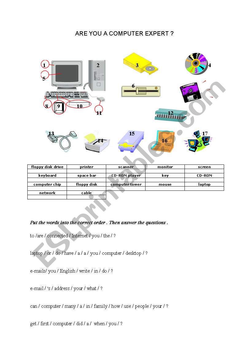 computer vocabulary worksheet