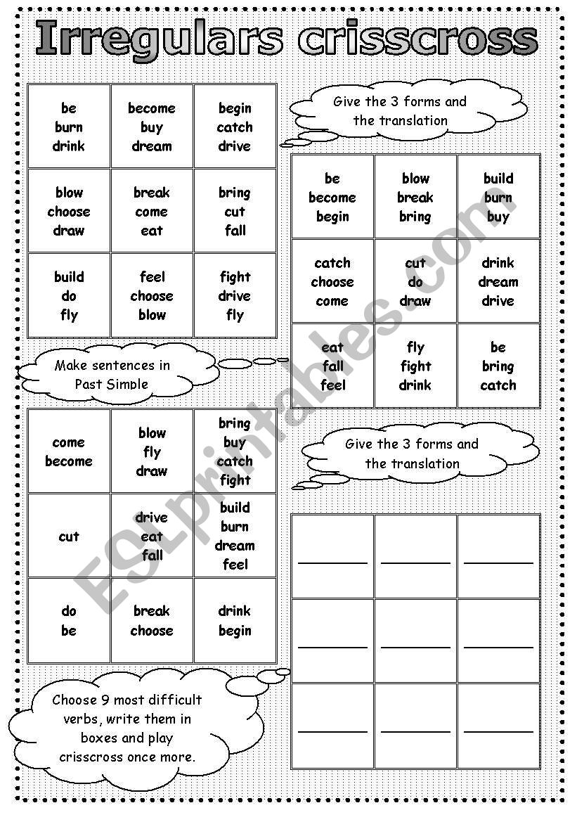 Irregulars crisscross game worksheet