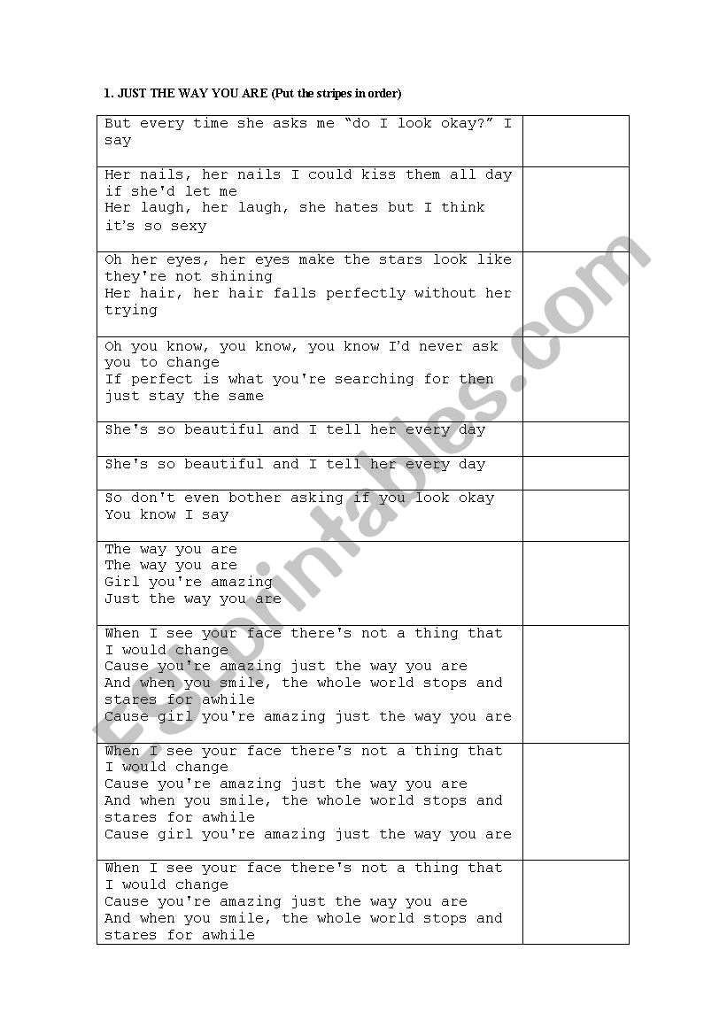 SONG: Just the way you are  worksheet