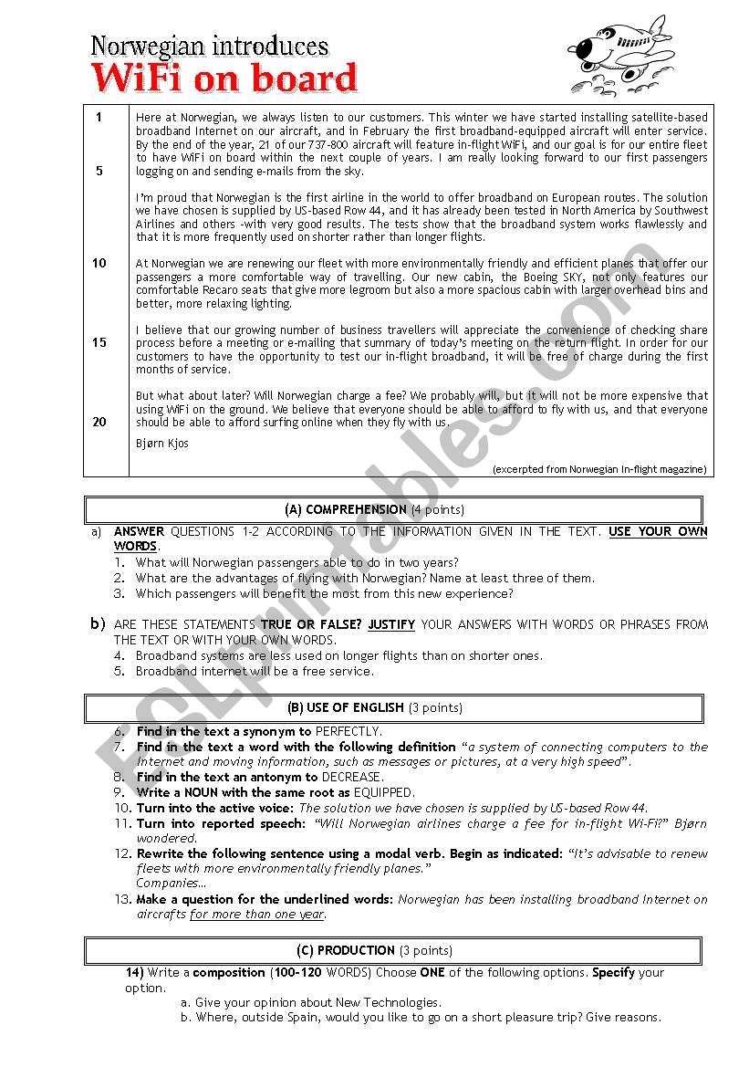 WiFi on board worksheet