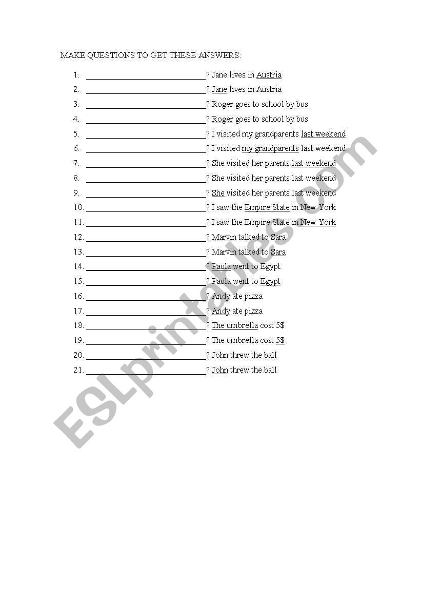 subject and object questions worksheet