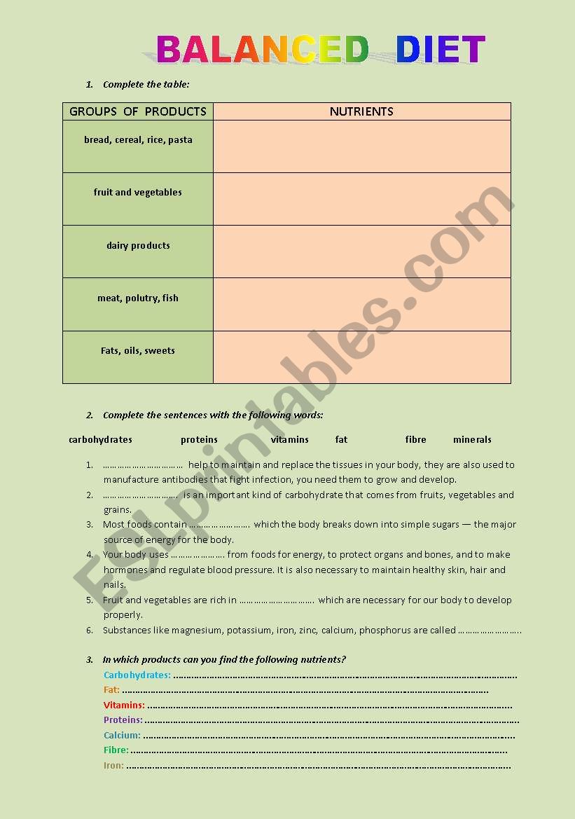 a balanced diet worksheet