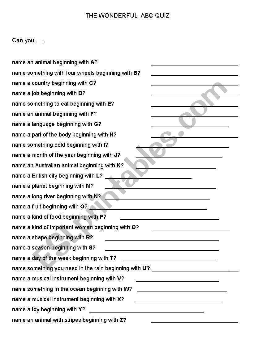 ABC quiz worksheet