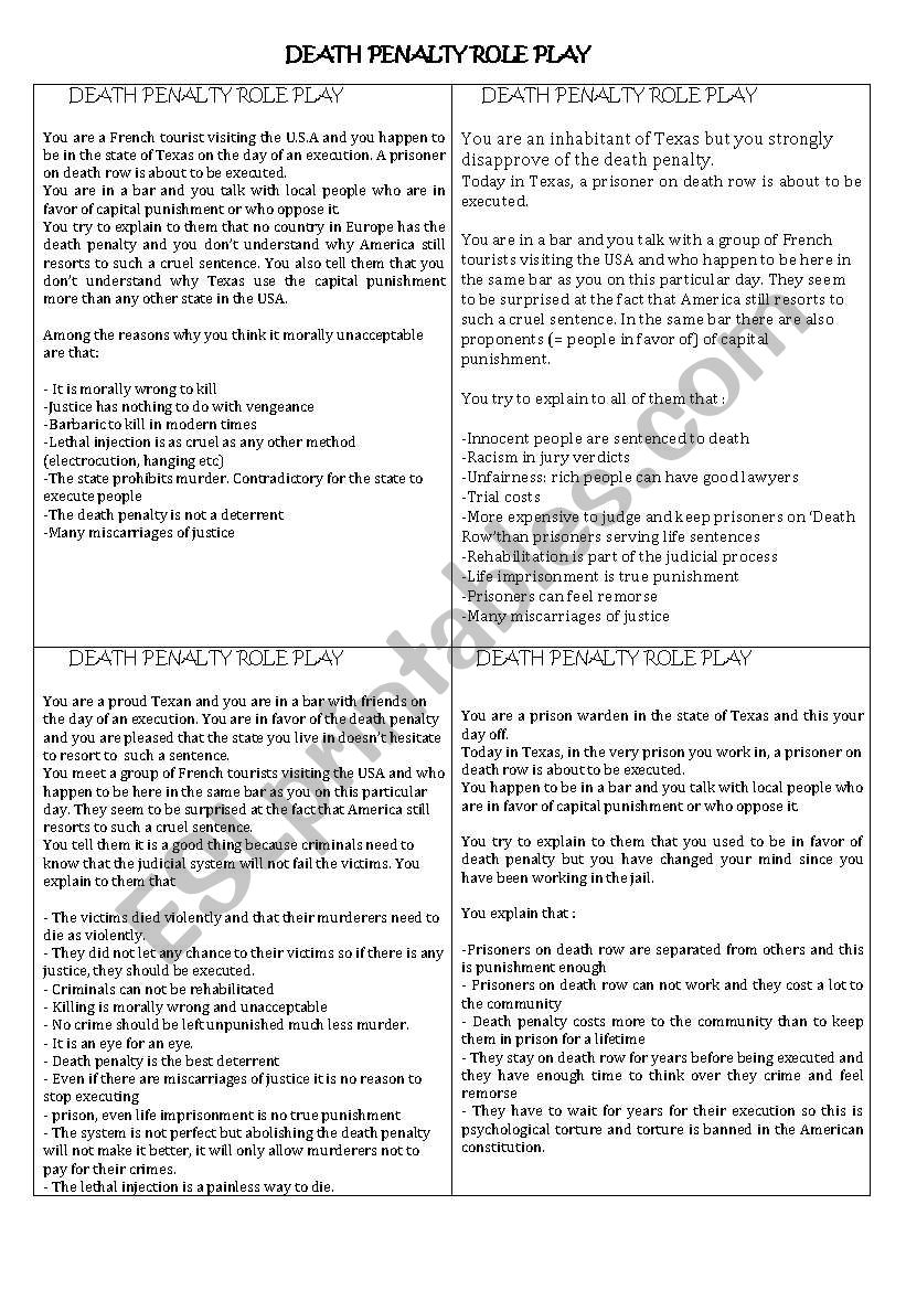 Death Penalty Role Play Esl Worksheet By Pacheights