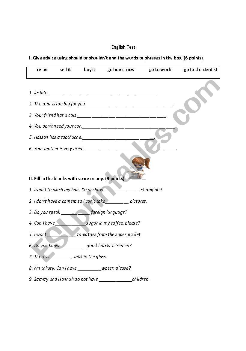 English Test worksheet