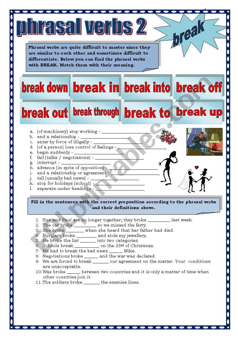 PHRASAL VERBS 2 - break worksheet