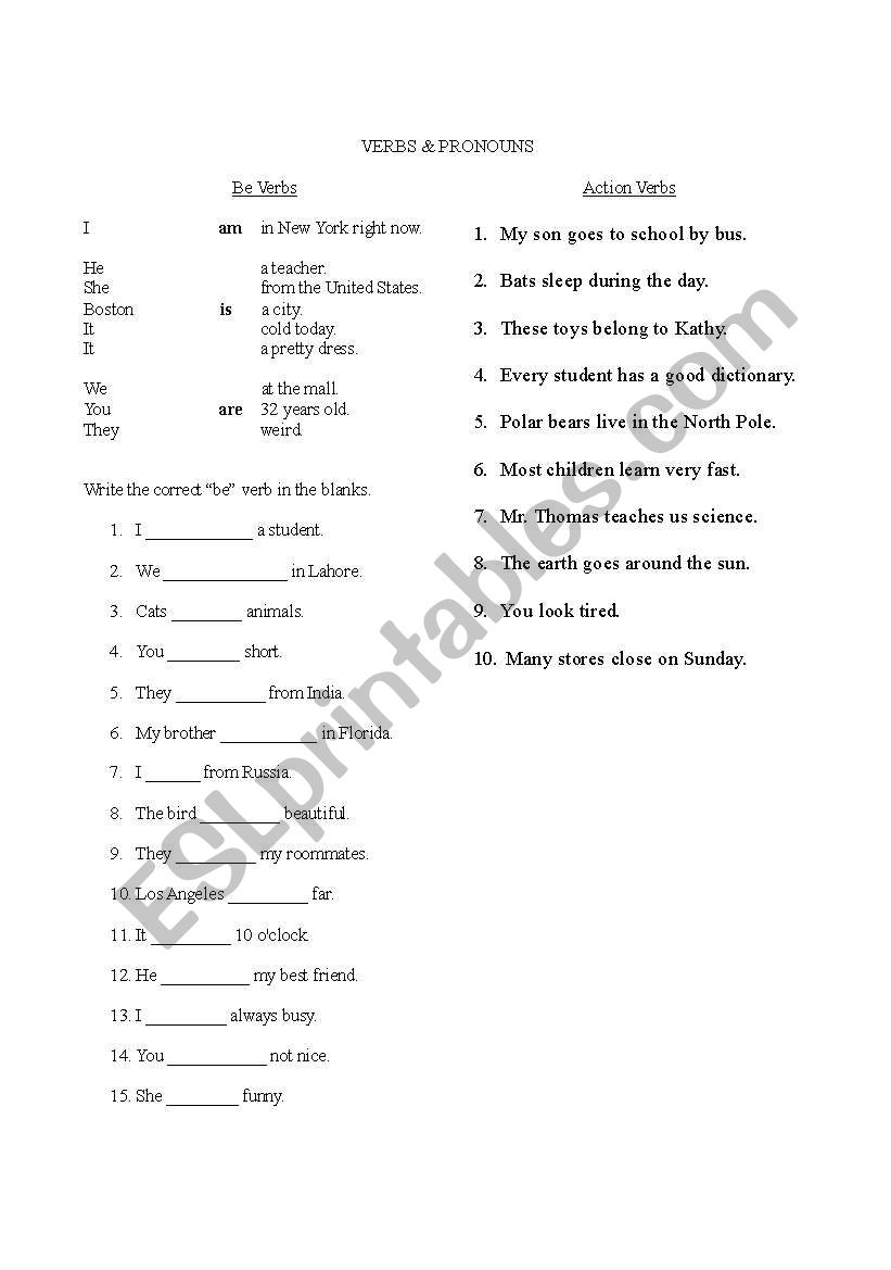 Pronouns and Be Verbs worksheet