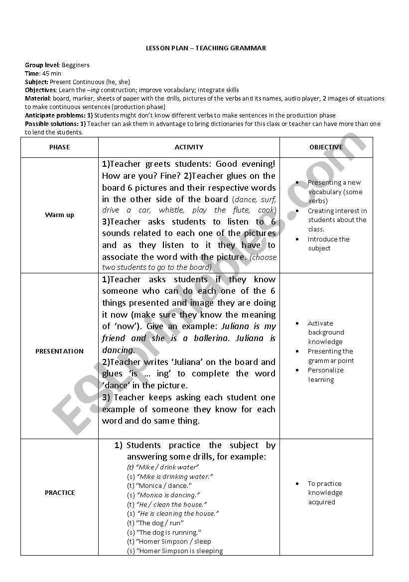 Present continuous_lesson plan - ESL worksheet by LLOCOSTA