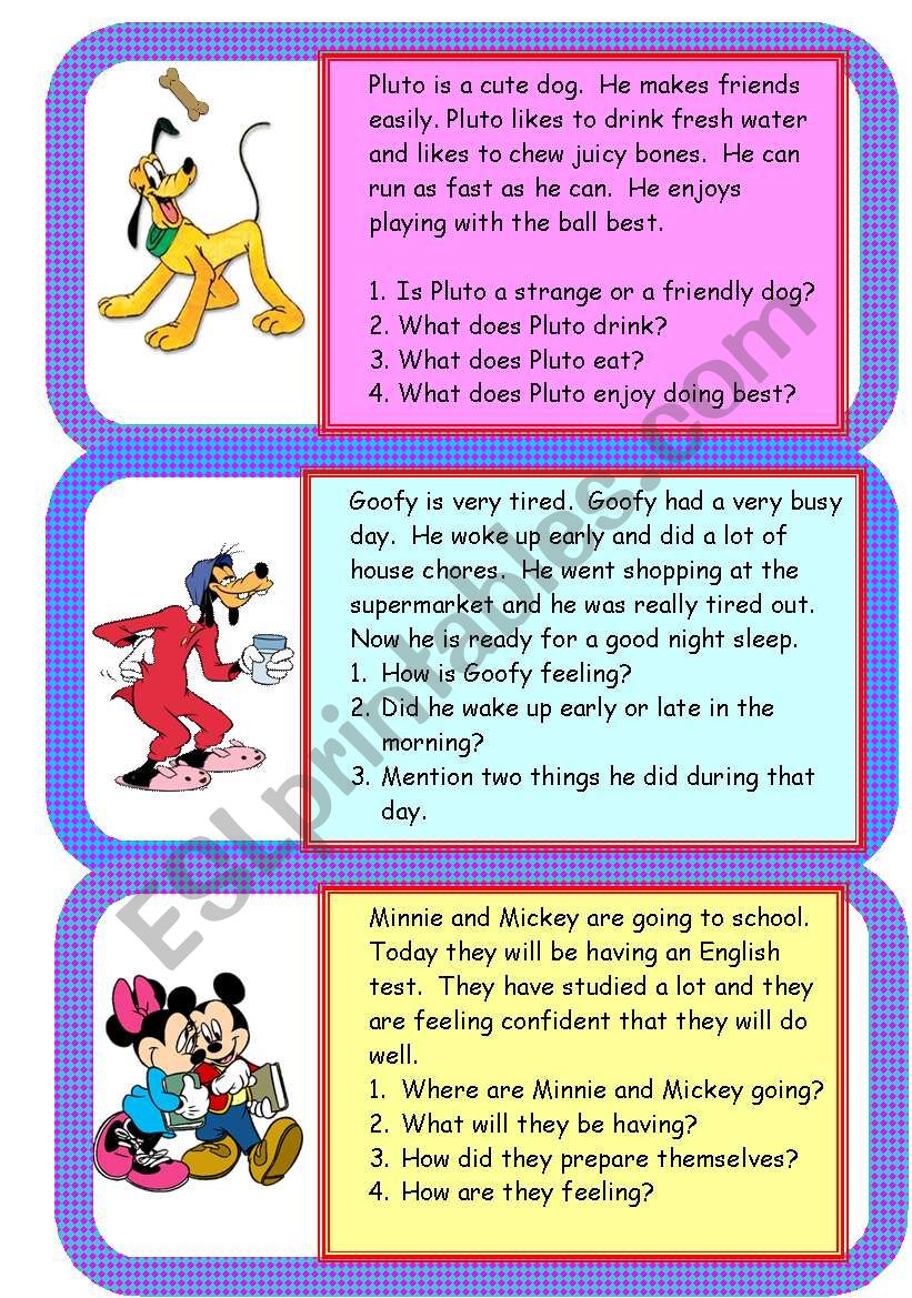 Mini comprehensions worksheet