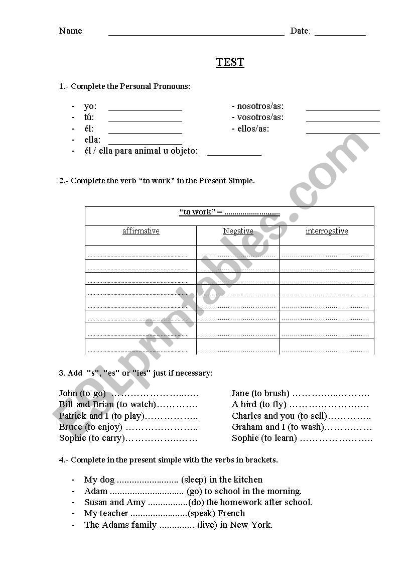 Present Simple Test worksheet