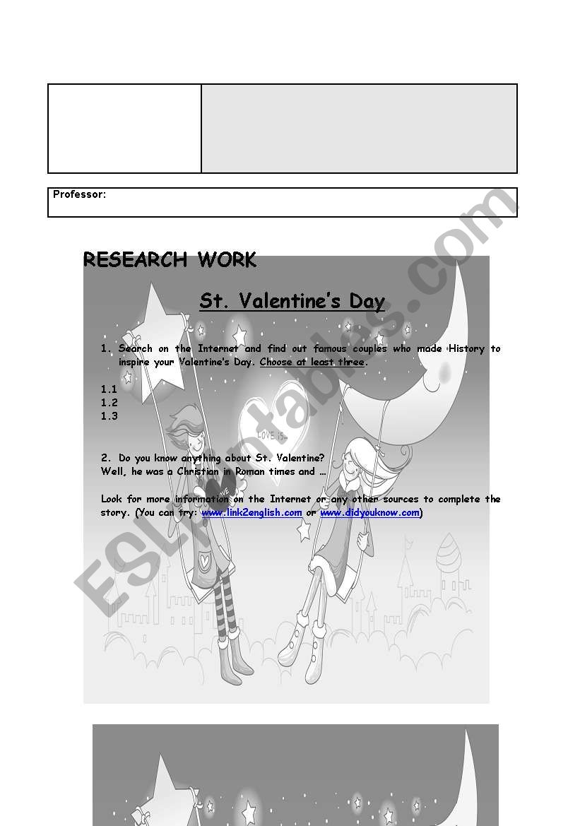 Valentines worksheet