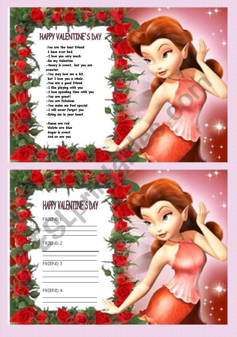 VALENTINEÂ´S CARD worksheet
