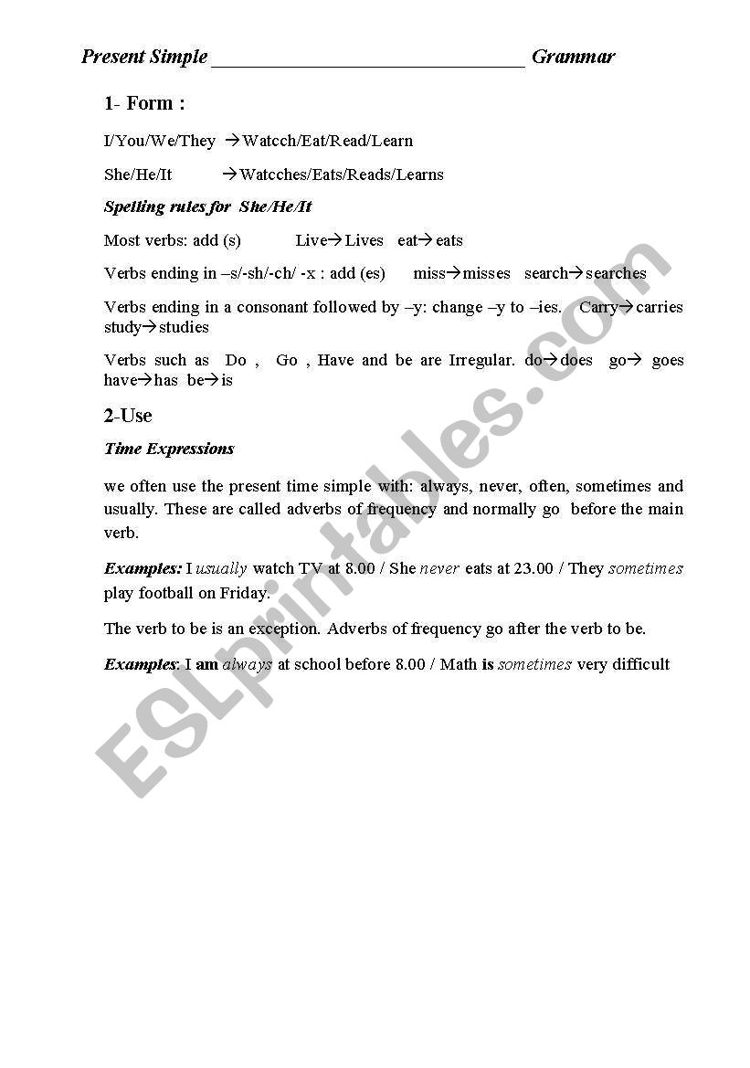 Present Sipme Rules worksheet
