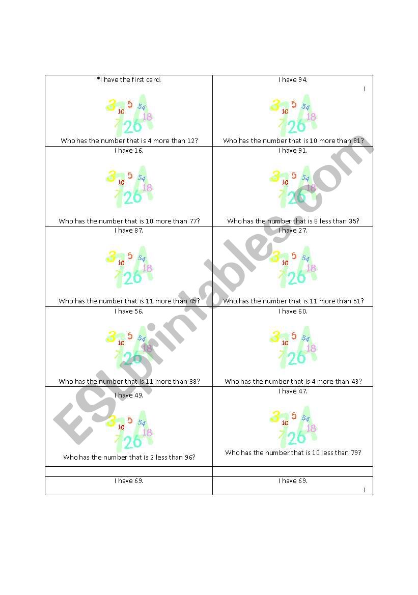I have Who has? worksheet
