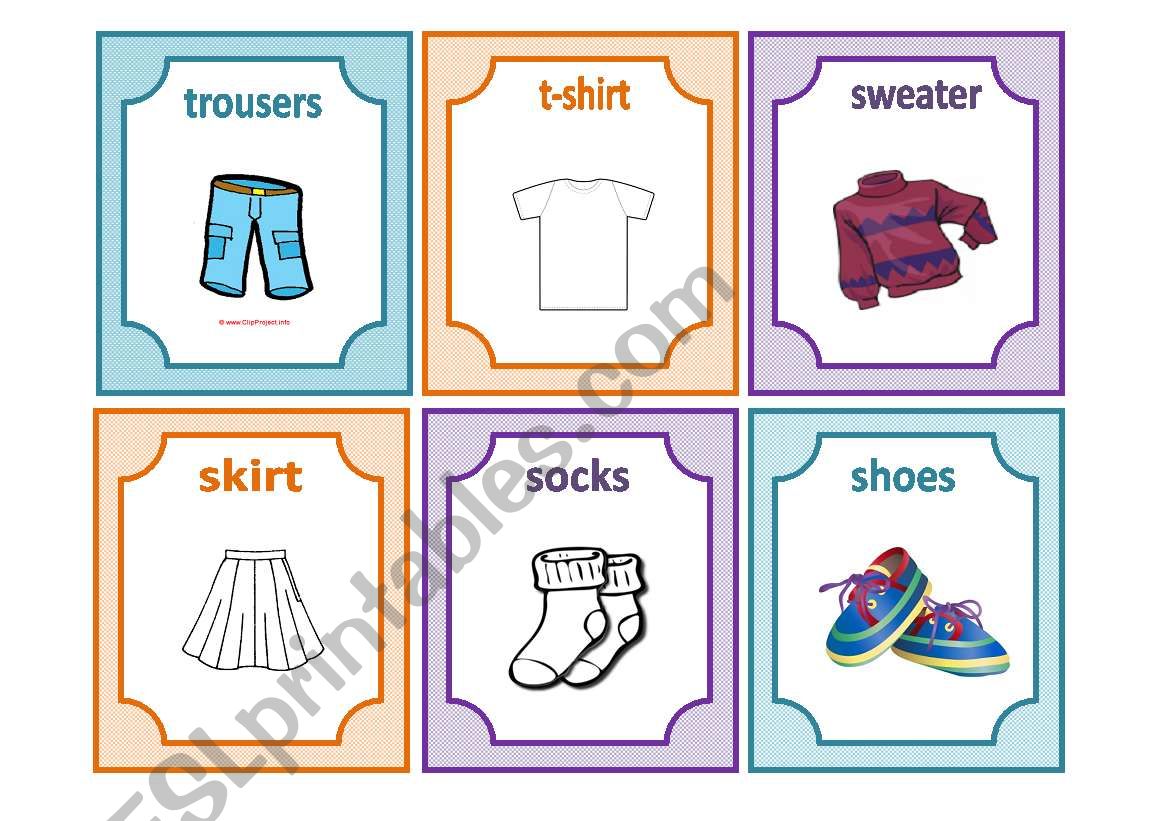 flashcards clothes worksheet