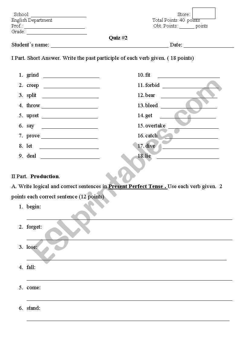 Present Perfect Quiz worksheet