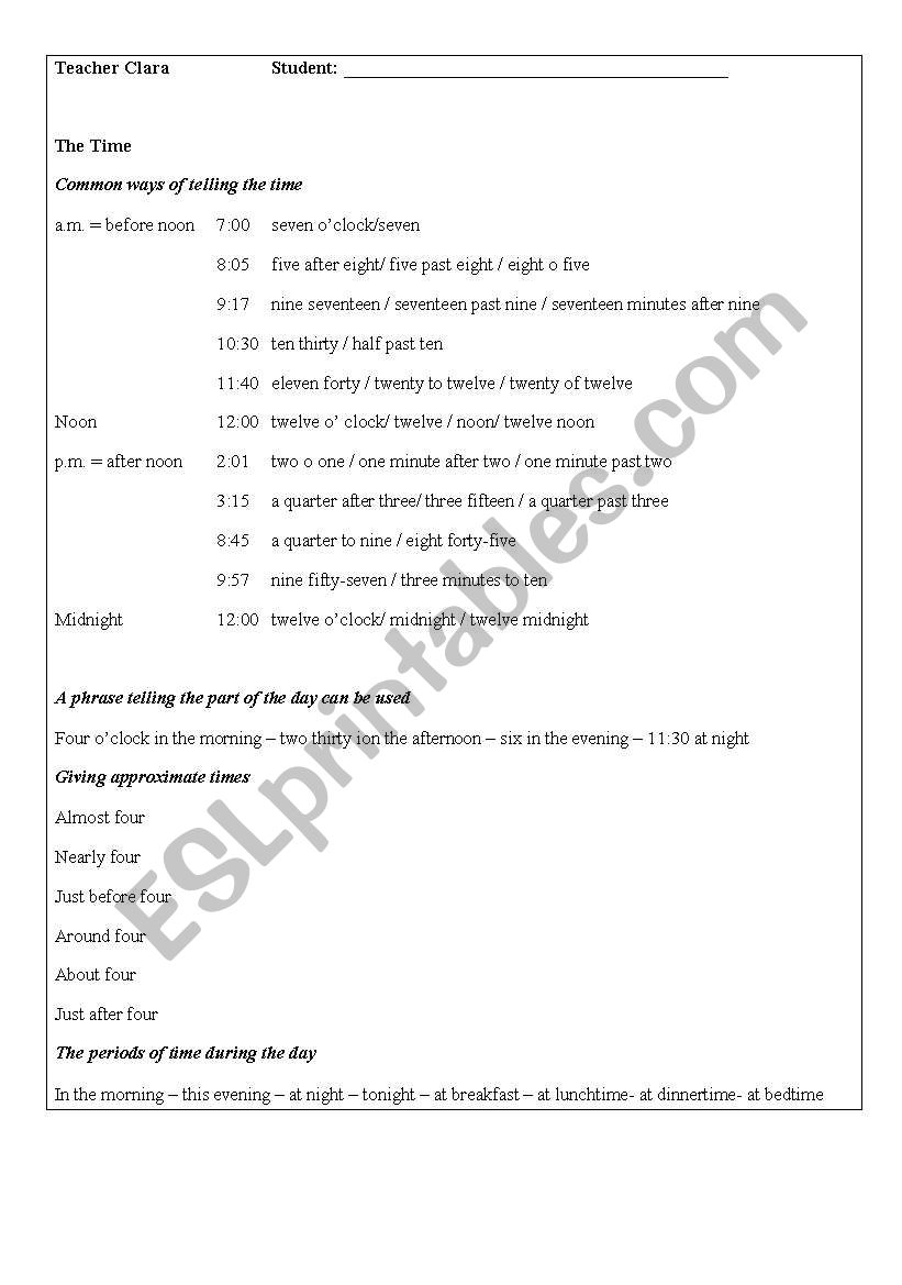 Telling the time worksheet