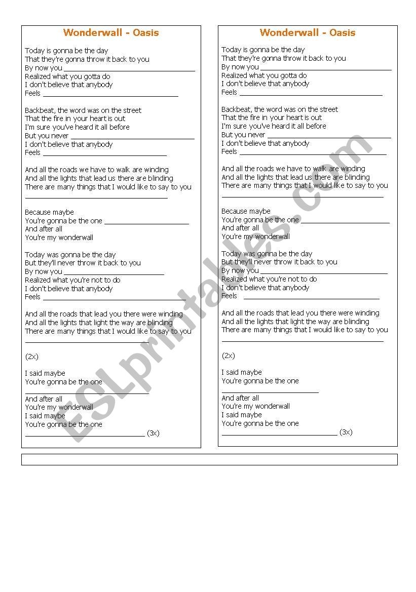 Wonderwall - Oasis worksheet