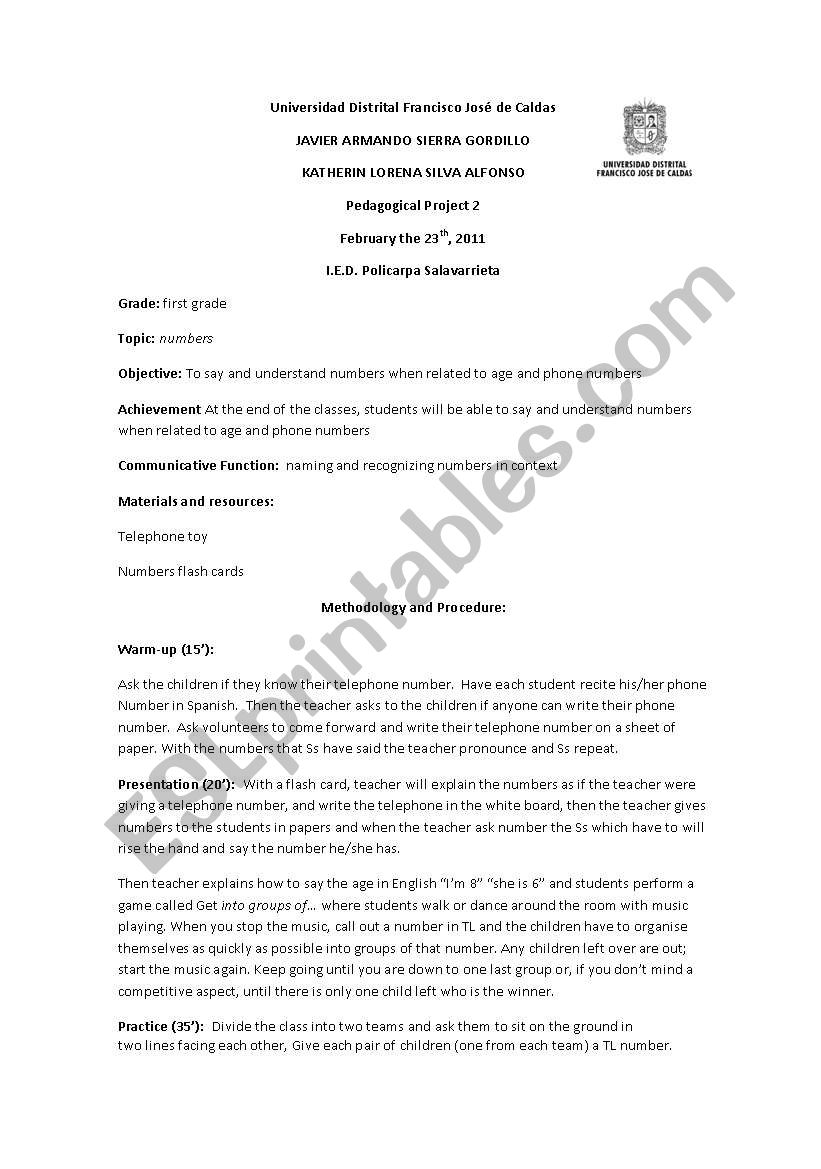 numbers lesson plan worksheet