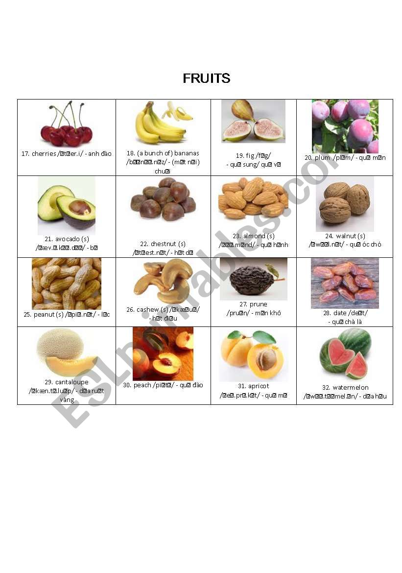 KINDS OF FRUITS 2 worksheet