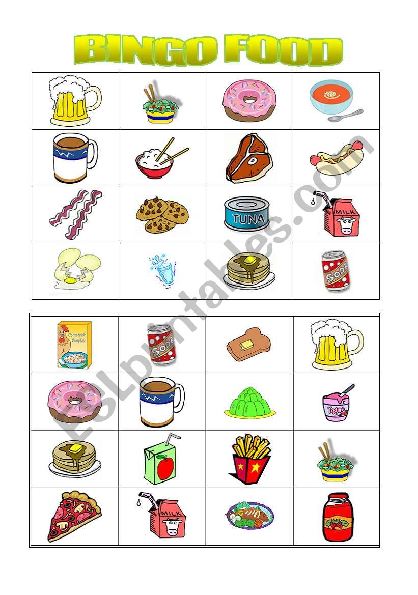 bingo food ( 2nd part) worksheet