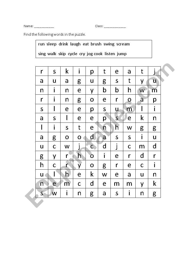 Action Verbs puzzle worksheet