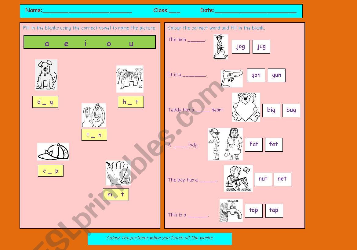 vowel sounds worksheet