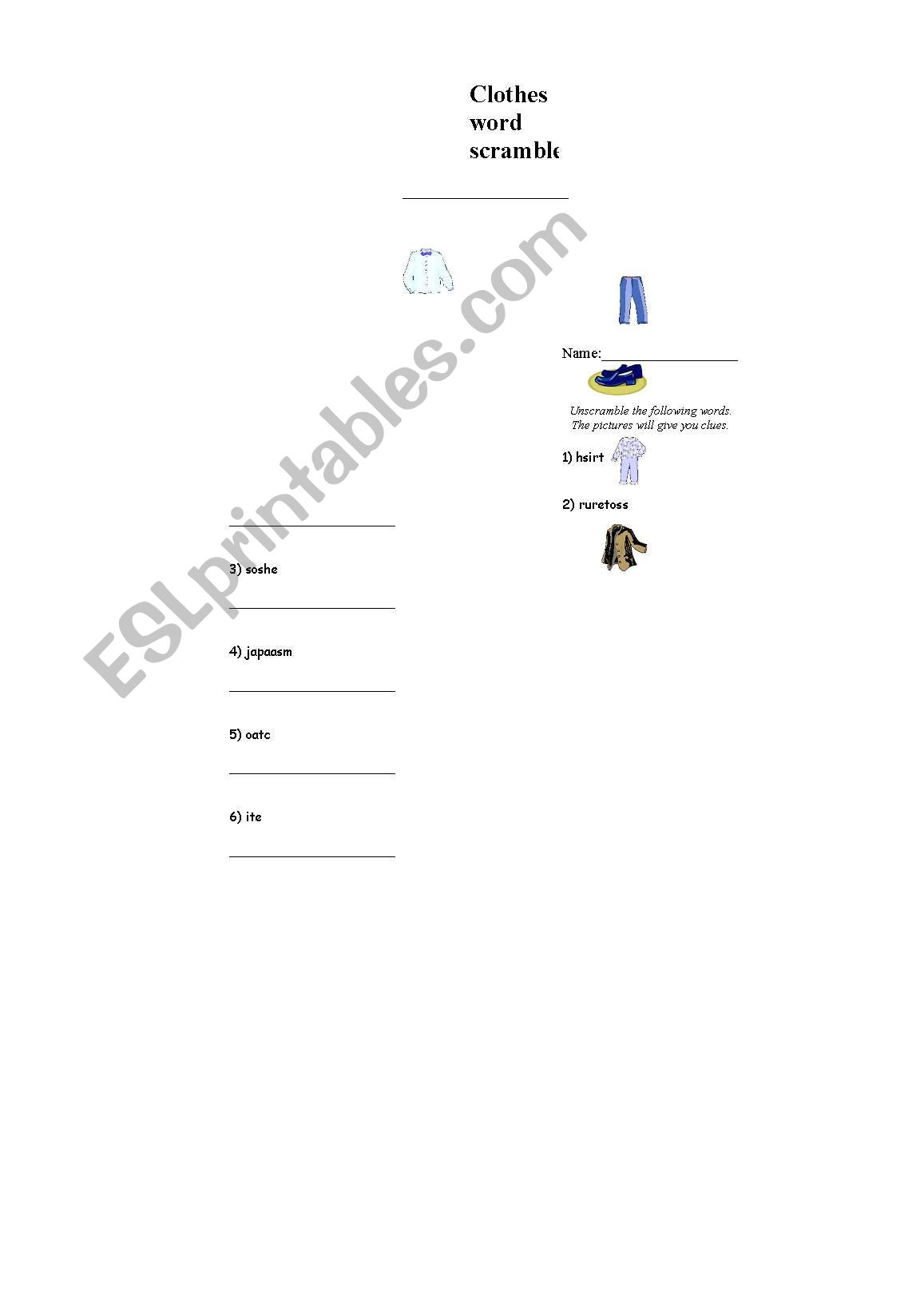 CLOTHES SCRAMBLE worksheet