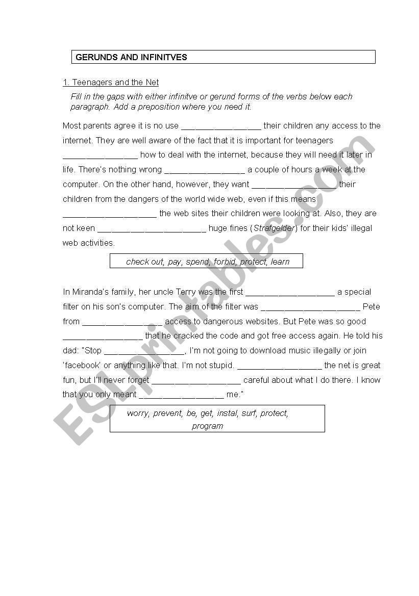 gerunds and infinitives worksheet