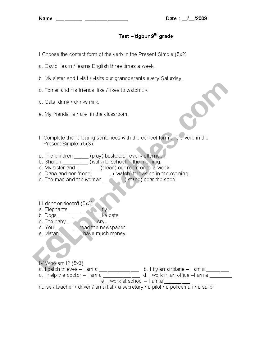 present simple quiz worksheet