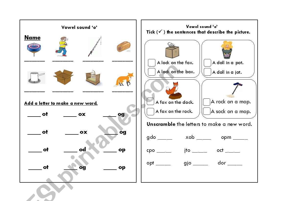 short vowel o worksheet