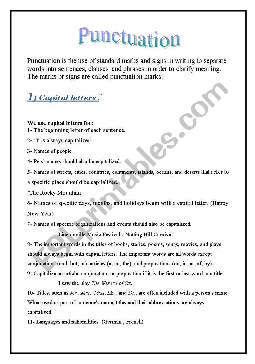 Punctuation (key included) worksheet