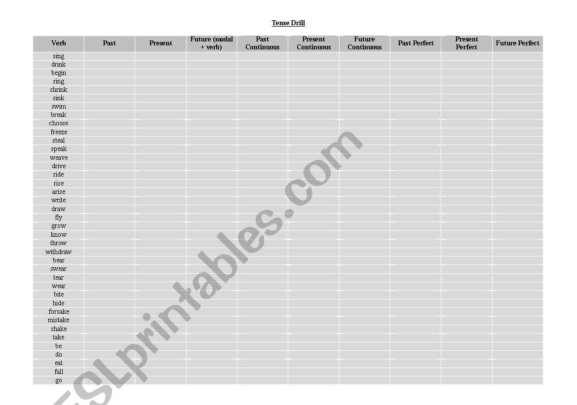 Tense Drill worksheet