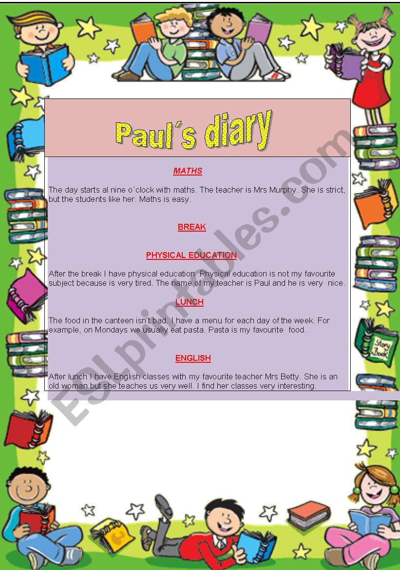 Pauls diary worksheet