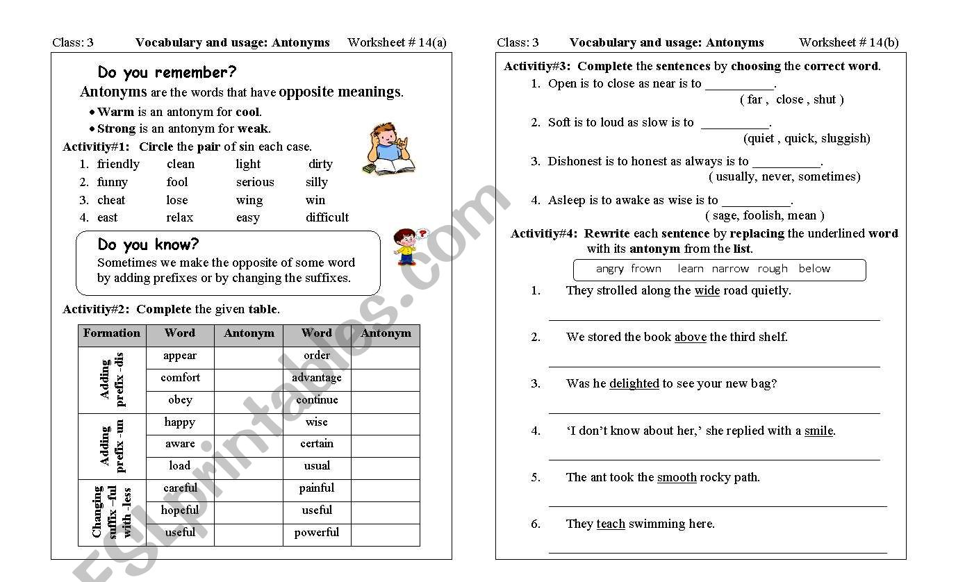 Antonyms worksheet