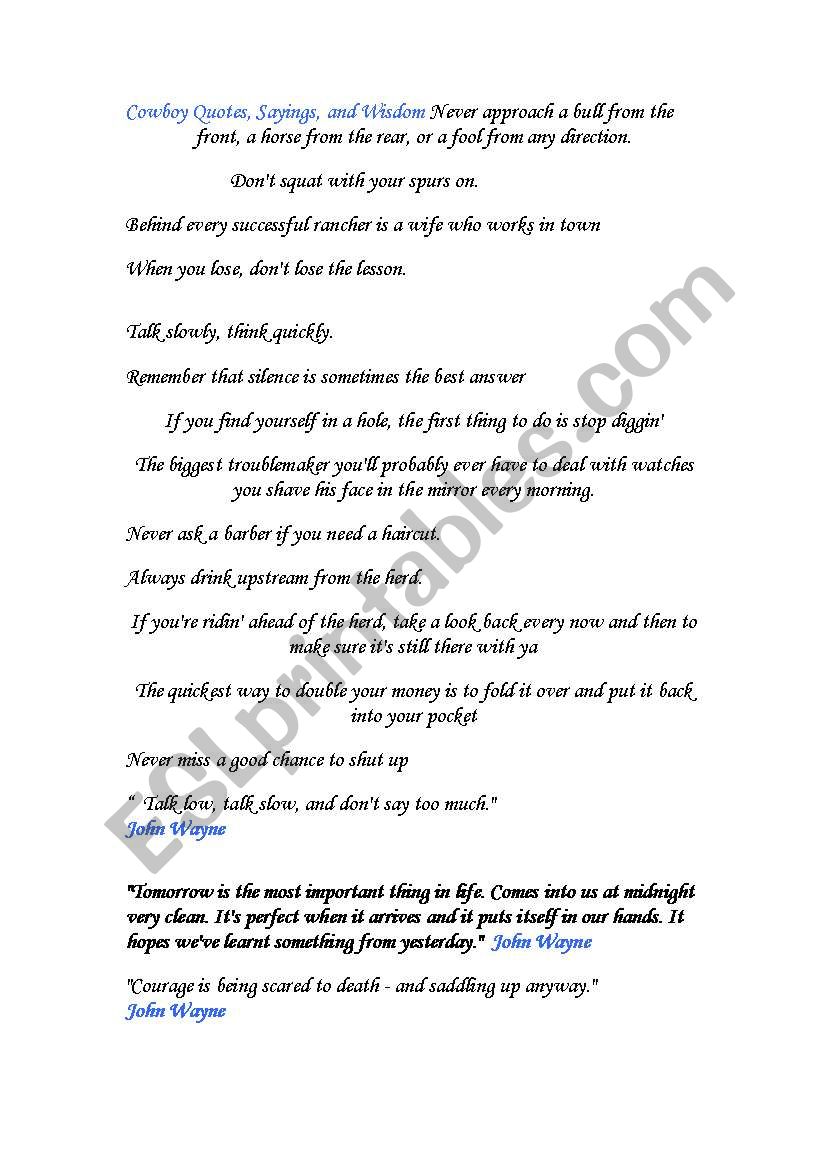 Cowboy Quotes worksheet