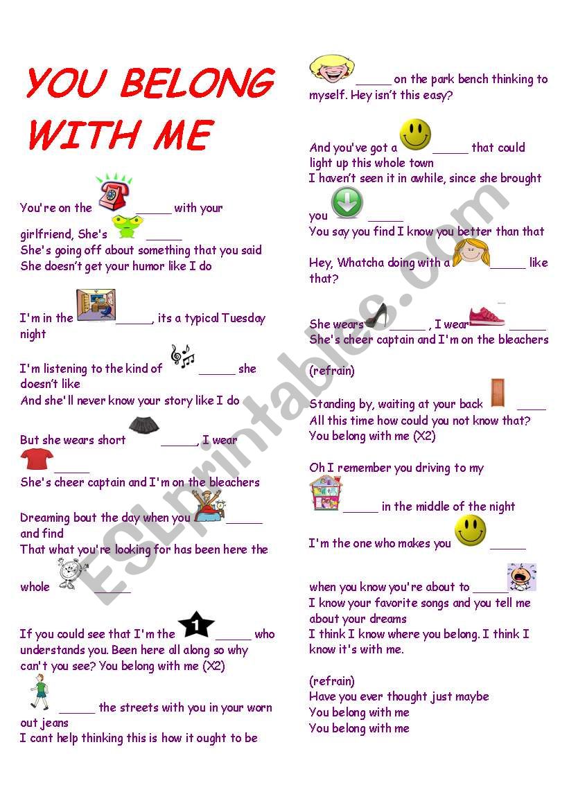 You belong with me worksheet