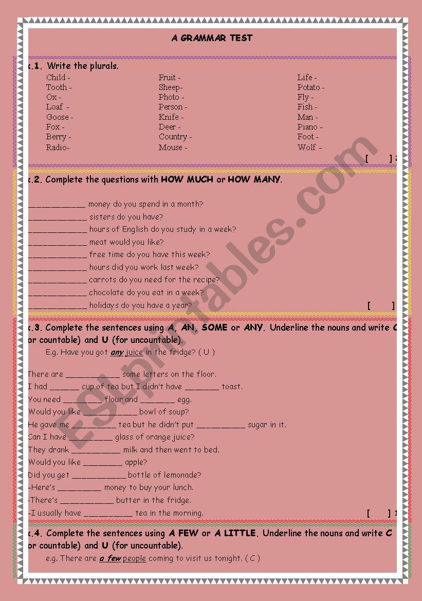 COUNTABLES AND UNCOUNTABLES TEST