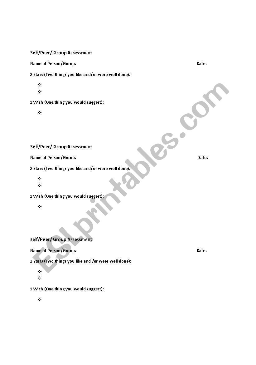 Self/Peer/Group Assessment worksheet