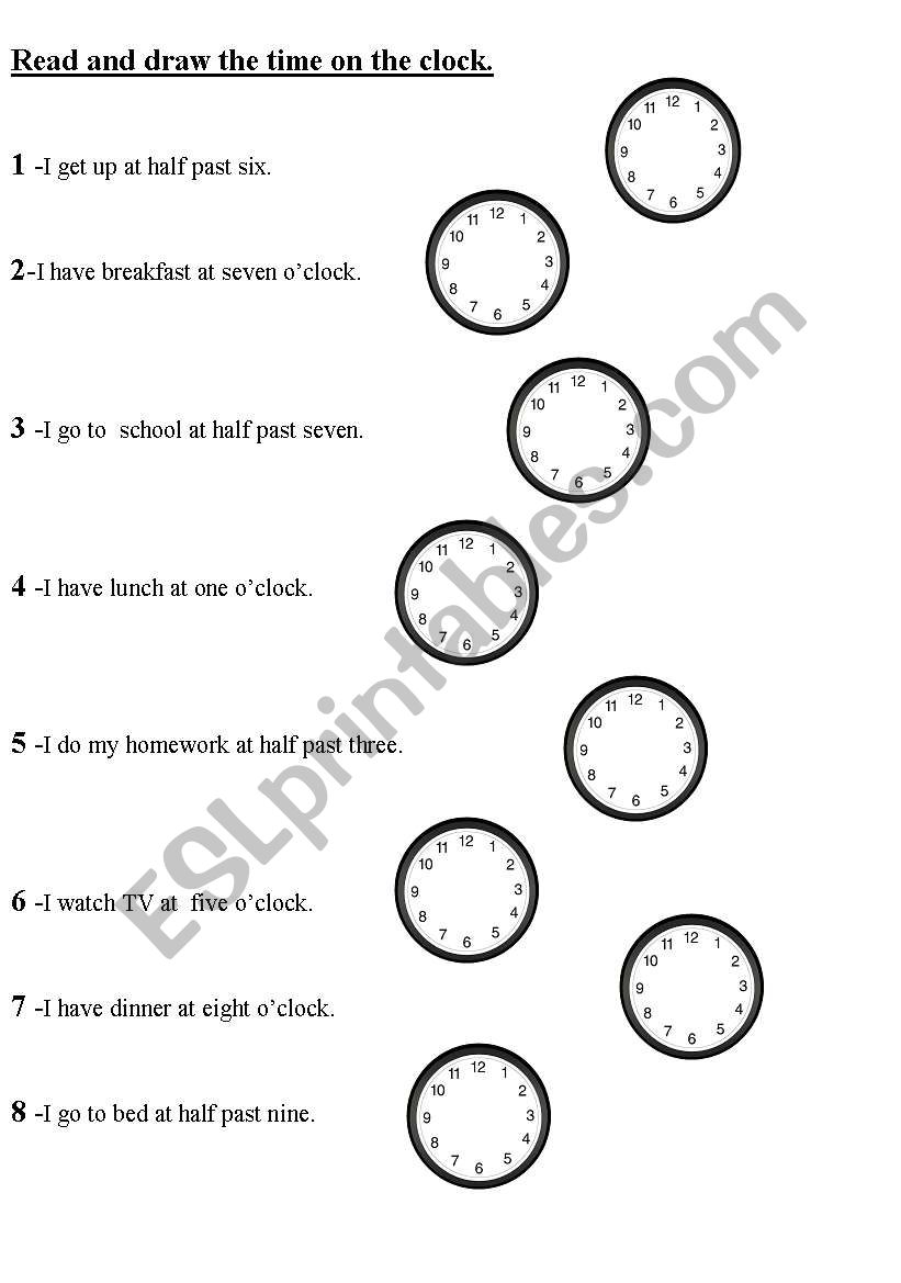 READ AND DRAW THE TIME worksheet