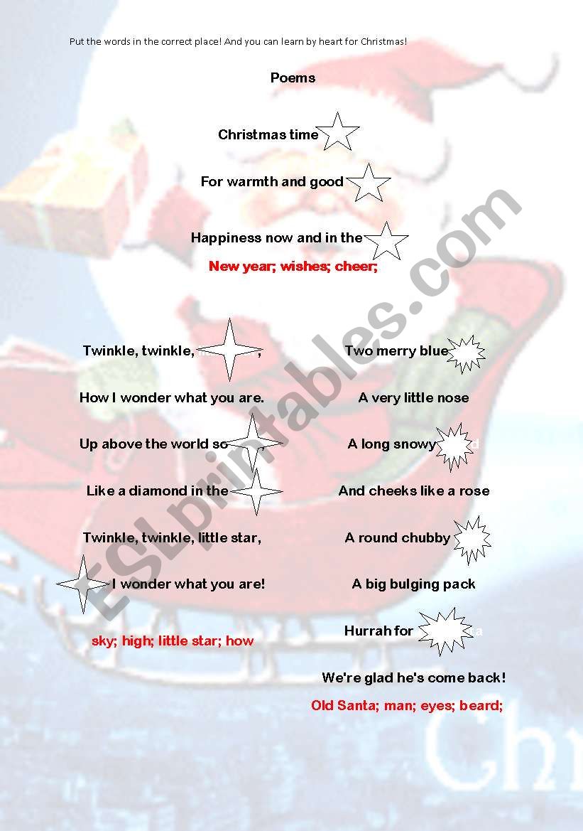 Christmas Poems worksheet
