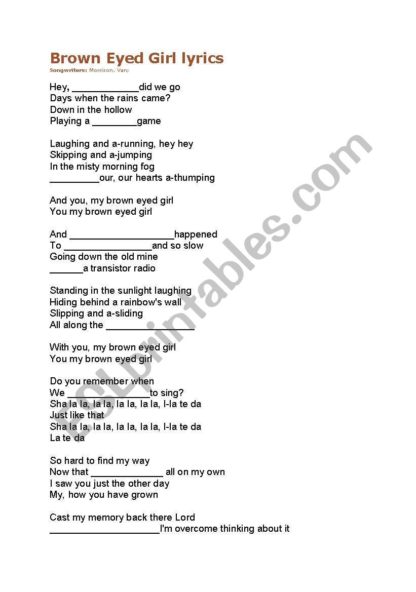 Brown Eyed Girl worksheet