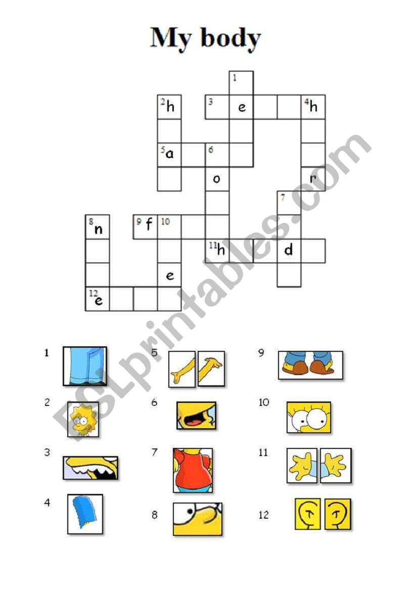 My Body Crossword worksheet