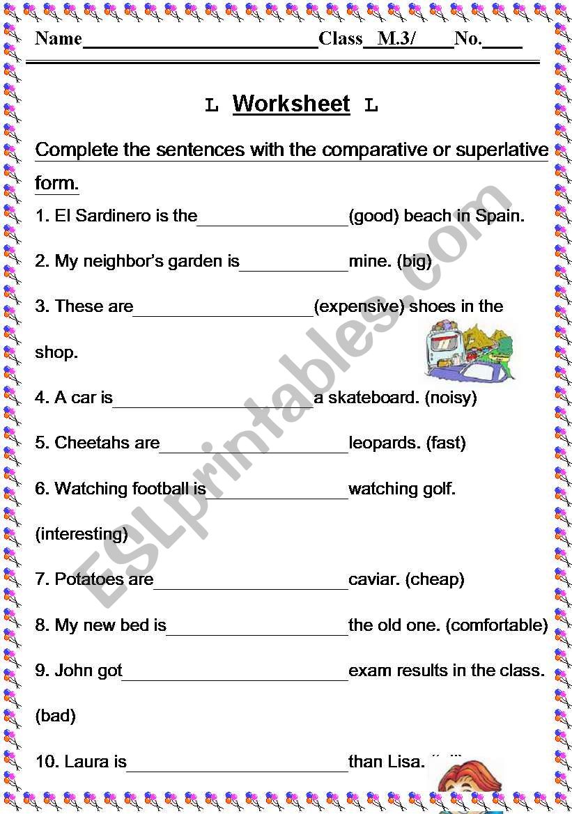 Superlative, Comparative worksheet