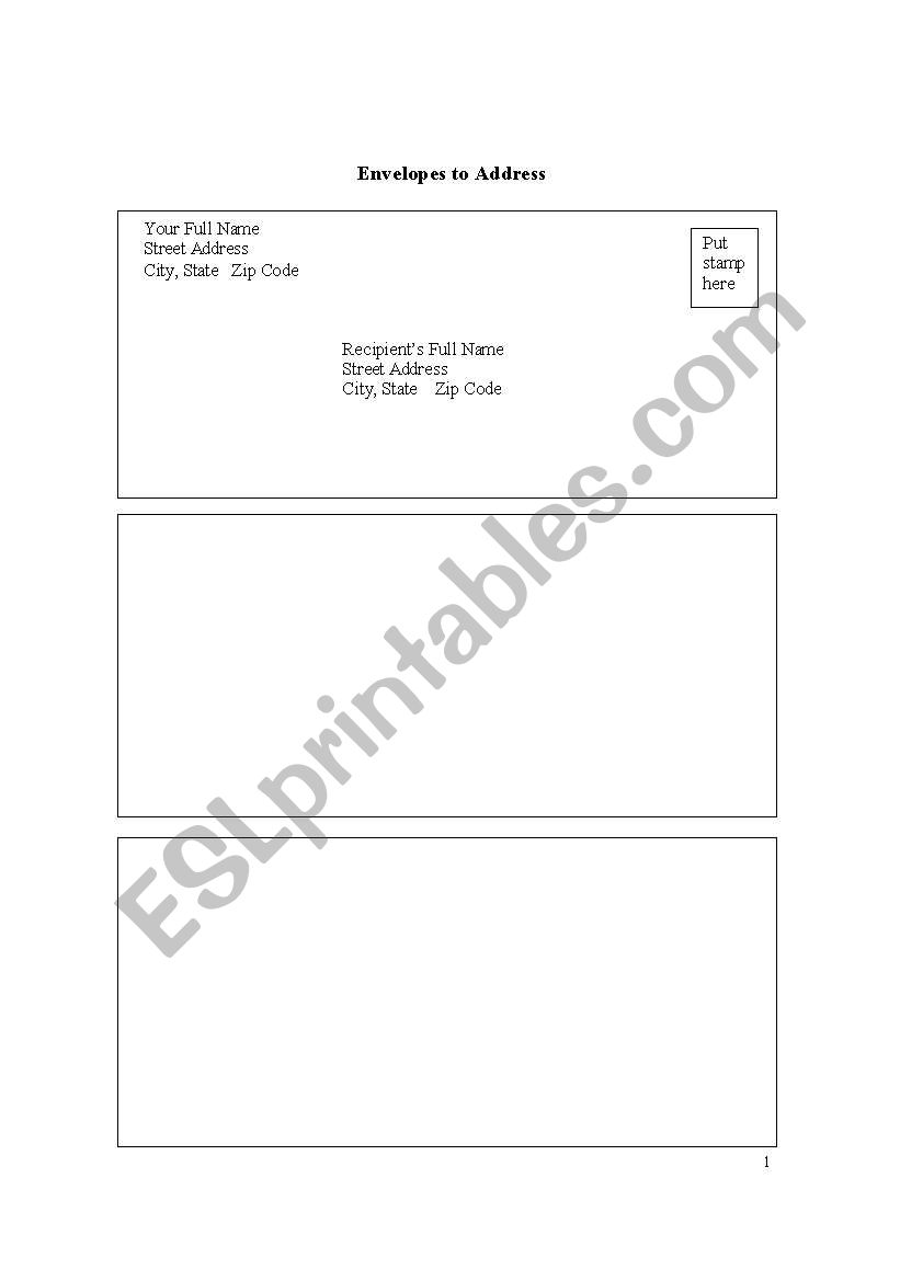Envelopes to address worksheet