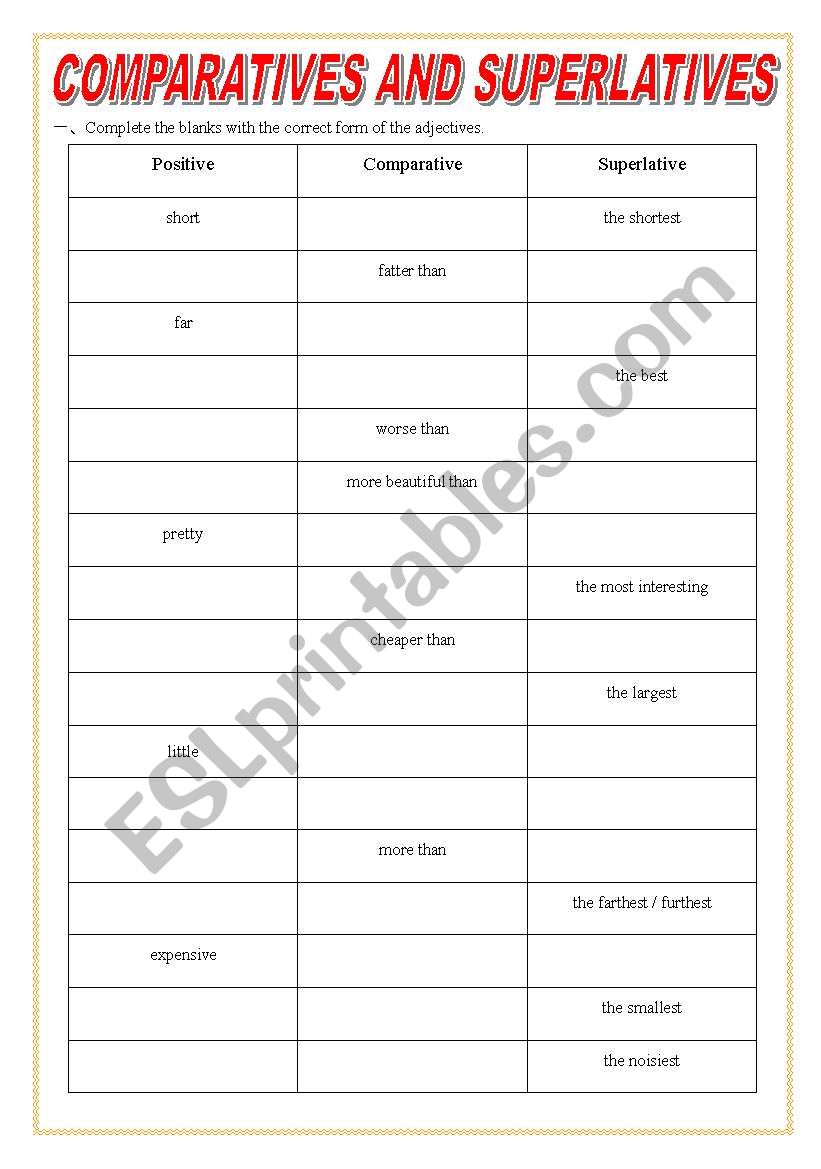 Comparatives and Superlatives worksheet