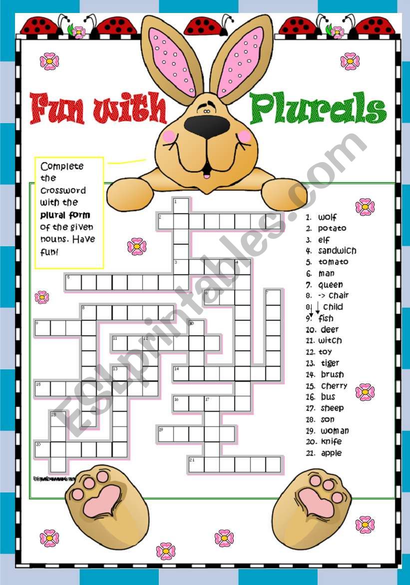 PLurals - Regular and Irregular - Elementary - 2 pgs - key included