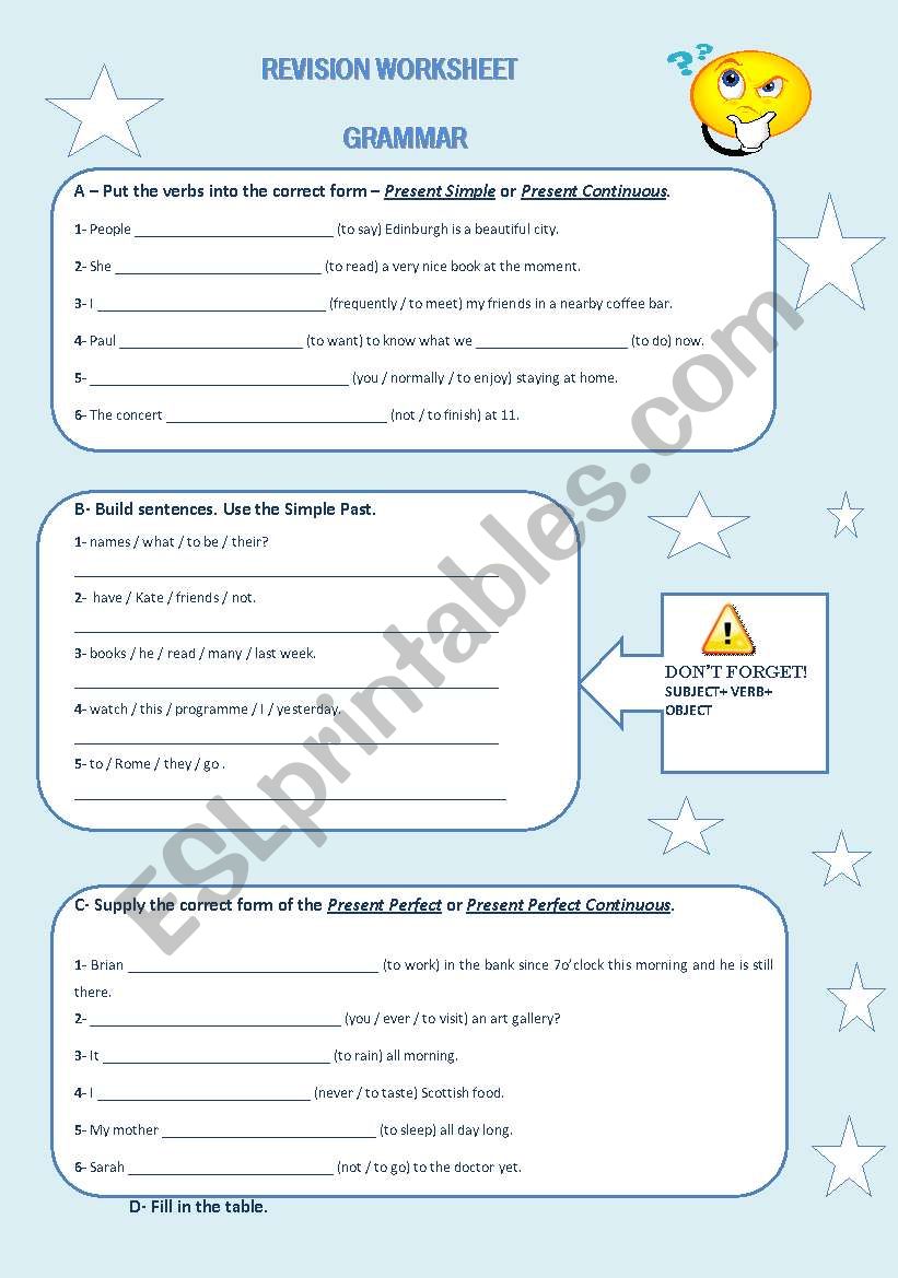 Grammar Worksheet worksheet